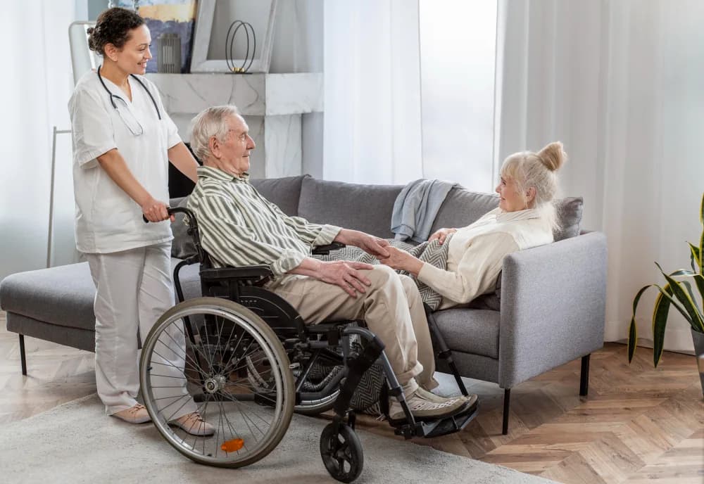 A home health aide assisting a client at home